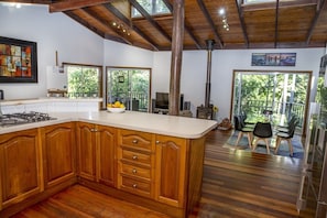 Kitchen and open plan living area upstairs