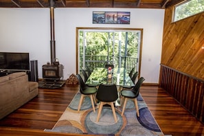 Dining area and fireplace