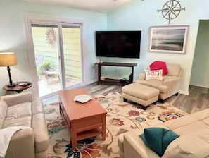 Cozy living area with walk-out to the patio