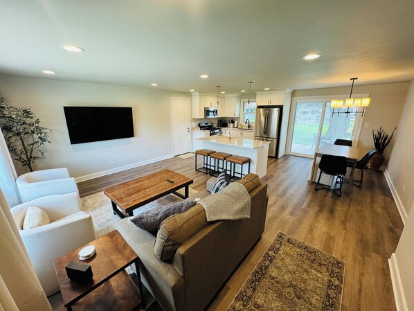 Open living space with new flooring and furniture 