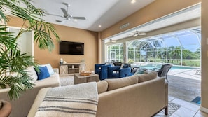 Living room overlooking the pool