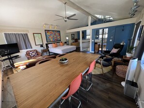 Dining, working area.  An antique section of Bowling Alley from Winslow, AZ! 