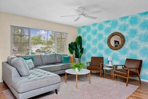 Welcome to your gathering space! Our spacious living room is the heart of your home—perfect for lounging and bonding.