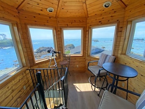 Upstairs lookout cupola with wraparound ocean views.