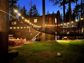 Lights in backyard at night makes it a wonderful space