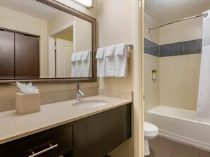 Freshen up in the bathroom after a day of adventure.