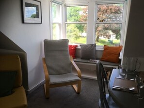 Living room window overlooking the Moat Brae and the Harbour Square