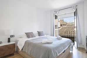 Large bright and airy double bedroom with comfy bed and balcony with lovely view