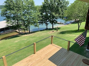 Backyard and large deck.