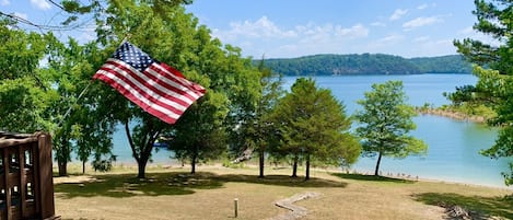 Walk down to the water on sidewalk and swim in protected cove.