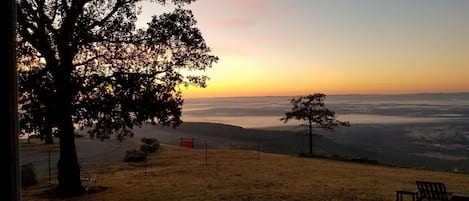 View to the SE from our back yard, with clouds in the valley.
