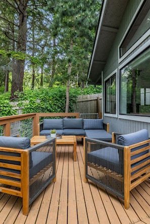 Comfortable deck lounge seating — ideal for reading, sipping, or just taking it all in.
