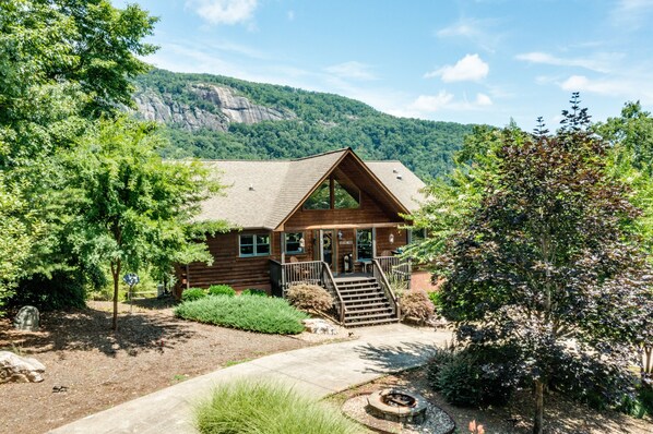 Front of our log cabin surrounded by natural beauty. Hiking/climbing close by. 