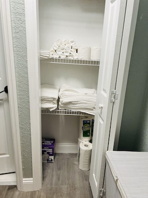 Closet of toiletries.