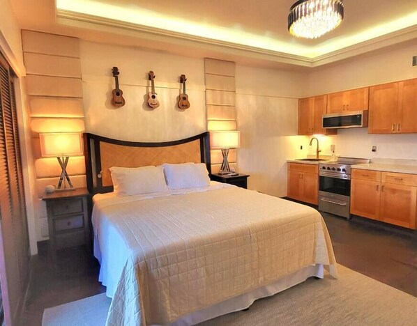 Luxury studio features a high-end mattress and many fine amenities and A/C