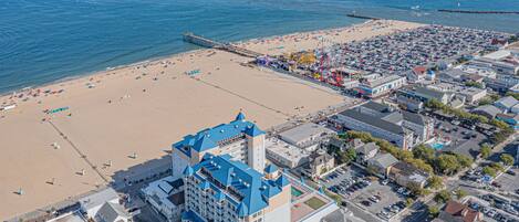 Aerial view of Belmont Towers and the Ocean, Beach & boardwalk. 