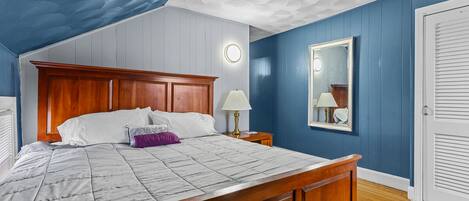 Master Bedroom: KING-sized bed, closet, and 55" Smart TV (ESPN+ Disney+ Hulu).