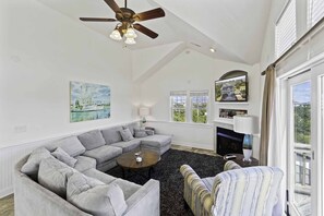 The top level is the heart of the home — cozy great room, spacious kitchen, dining area, half bath, and endless stories.
