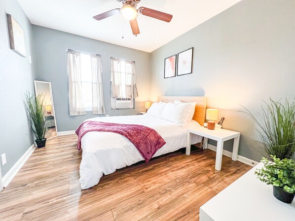 Welcome to our peaceful bedroom, a tranquil escape where dreams take flight and serenity surrounds you. Perfect for restful nights and rejuvenating mornings!