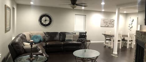 View of living room and dining area