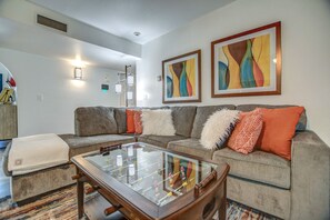 Family Room with hallway leading to bedrooms