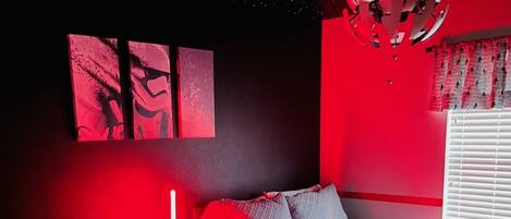 Darth Vader/Star Wars bedroom with full bed and twin bed 
