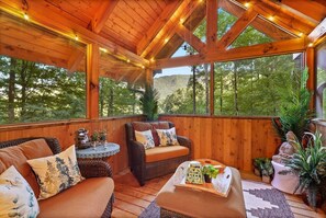 Zen Den, one of the most adored part of the house. The water fountain will calm you, birds will create music for you, breeze will bring smile to your face, trees will refresh your eyes, & sunset over the grandfather mtn will bring internal peace to you.