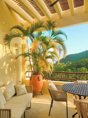 Gorgeous views and comfortable seating on the dining terrace