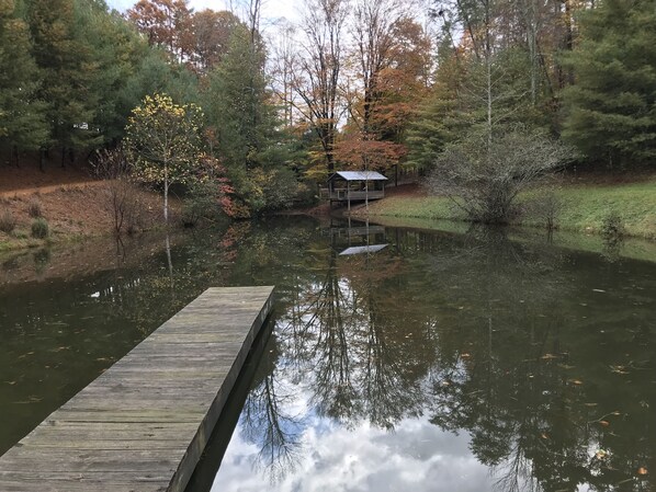 Taken from the dam at the larger pond.  The pond is fish stocked.