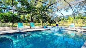 Fabulous private, screened-in pool and hot tub