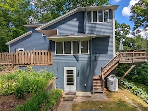 Here is a side view of Highview with pictures of the back deck and front patio.