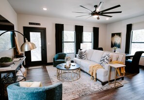 Living room overlooks the deck