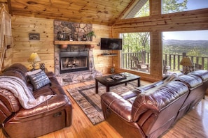 Large stone fireplace