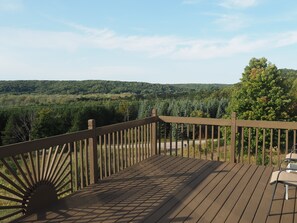 OVERALL:  The other end of the deck with the hills in the background.
