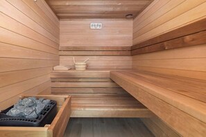 Beautiful wooden sauna for relaxation.