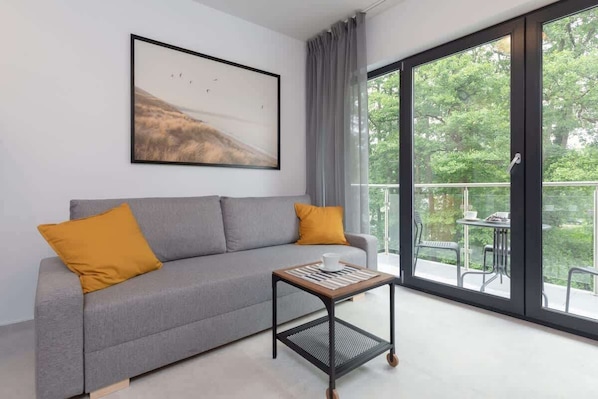 Stylish living room with coffe table.