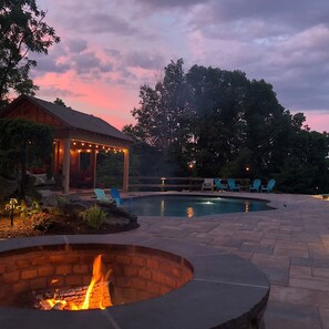 Sunset over Cabana with Wood Burning Fire-pit