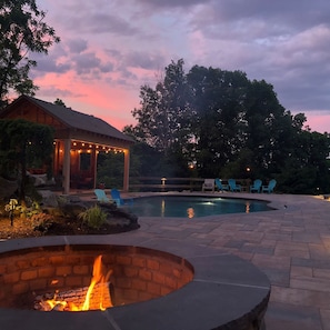 Sunset over Cabana with Wood Burning Fire-pit