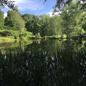 Property's private lake, guests are welcome to fish