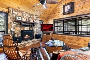 Living area with fireplace