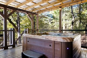 Outdoor hot tub on deck