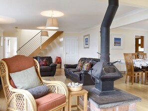 Warming wood burner within the living room | Driftwood, Corrie, Isle of Arran