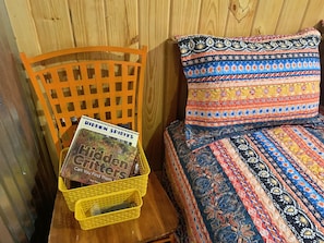 fun I Spy type books in the Seek and Snore Cabin at The Lazy Buffalo
