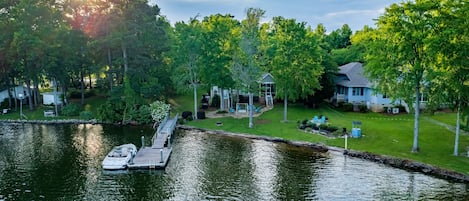 The private dock on the property has deep water & can accommodate most boats. 