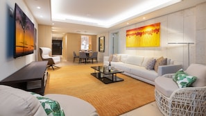 Comfortable living room with plenty of seating