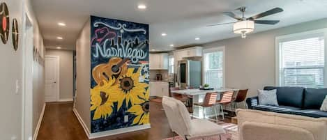 Foyer with custom "Nashvegas" mural painted by local artist Tarabella Aversa 