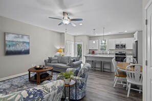 Open concept - Living area looking towards back door