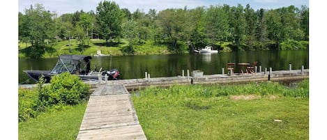 Our boat and dock on Moose River