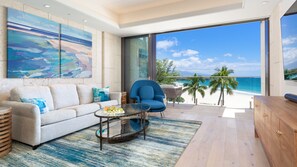 Listen to the sound of the ocean from your living room with Queen sleeper sofa.