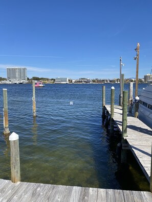 Boat slip is 18’ wide, has a freshwater hookup & hose, and 120 electrical 